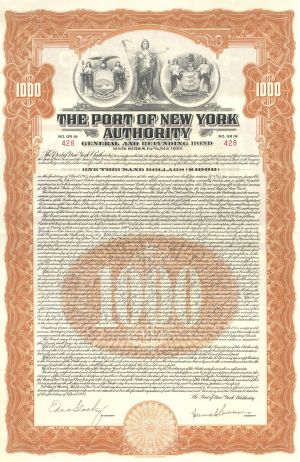 Port of New York Authority - 1945 dated $1,000 New York Shipping Bond