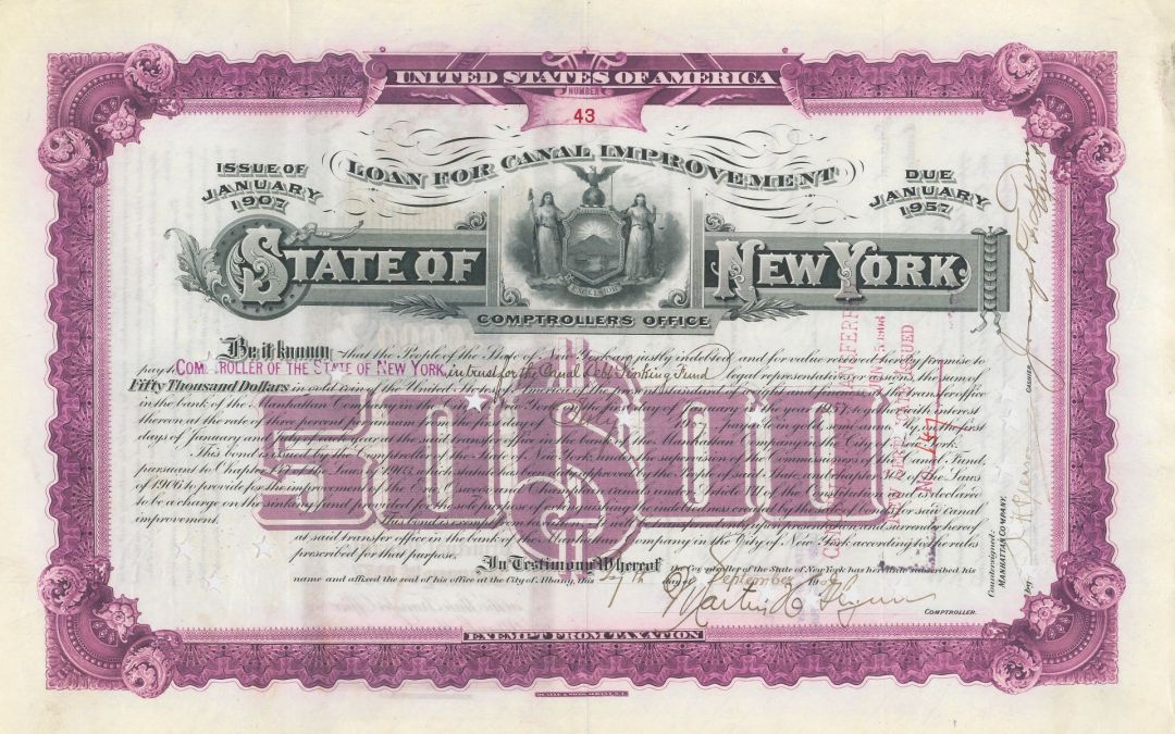 State of New York - Loan For Canal Improvement Bond