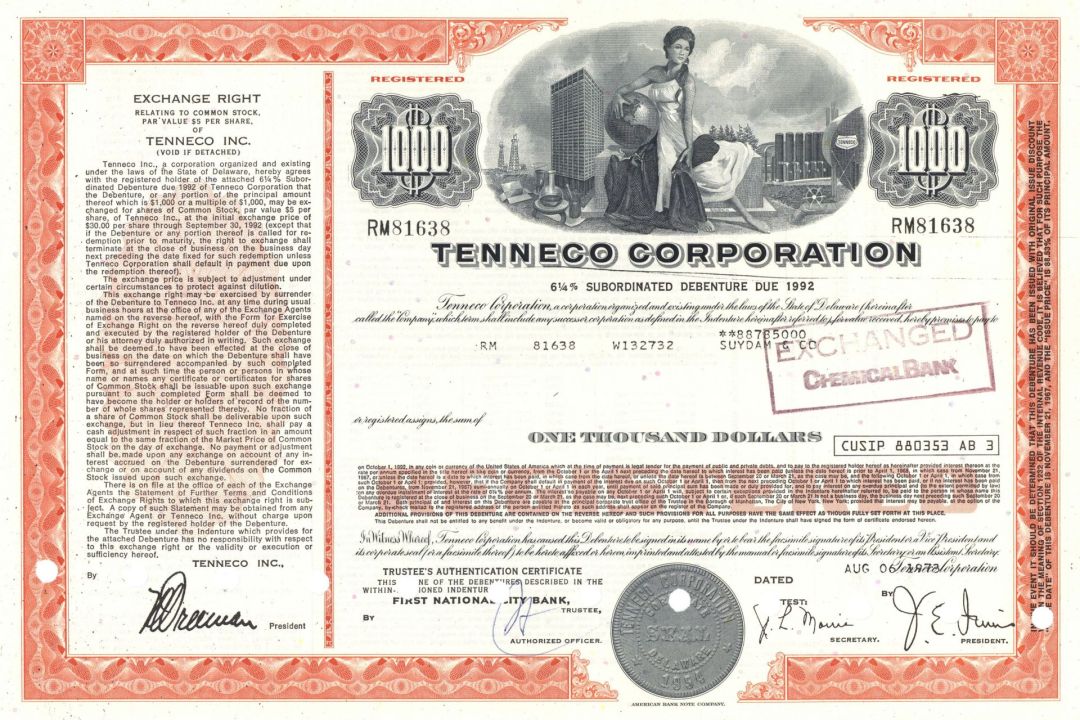 Tenneco Corporation - 1960's-70's dated Automotive Bond