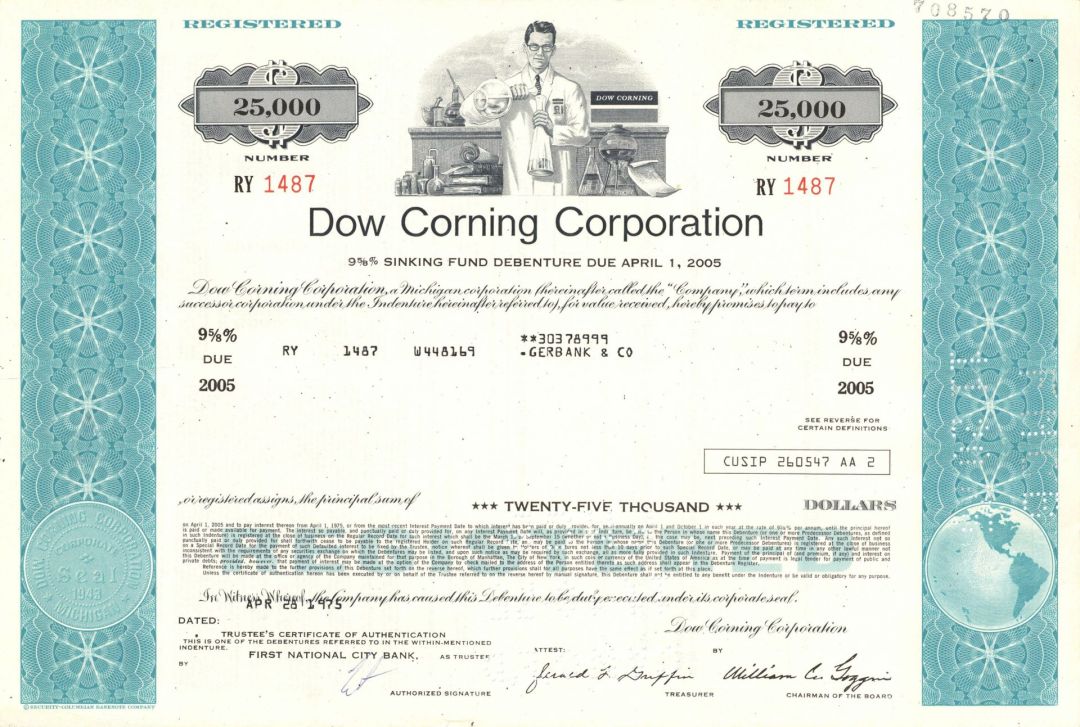 Dow Corning Corporation - dated 1970's General Bond - Various Denominations Available