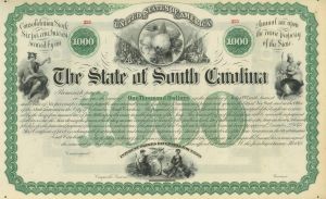 State of South Carolina - Gorgeous Graphics - 1874 dated Columbia, South Carolina Municipal Bond