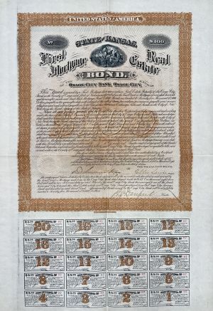 Osage City Bank, Osage City, Kansas - 1882 dated $100 Municipal Uncanceled Bond - Fantastic Design