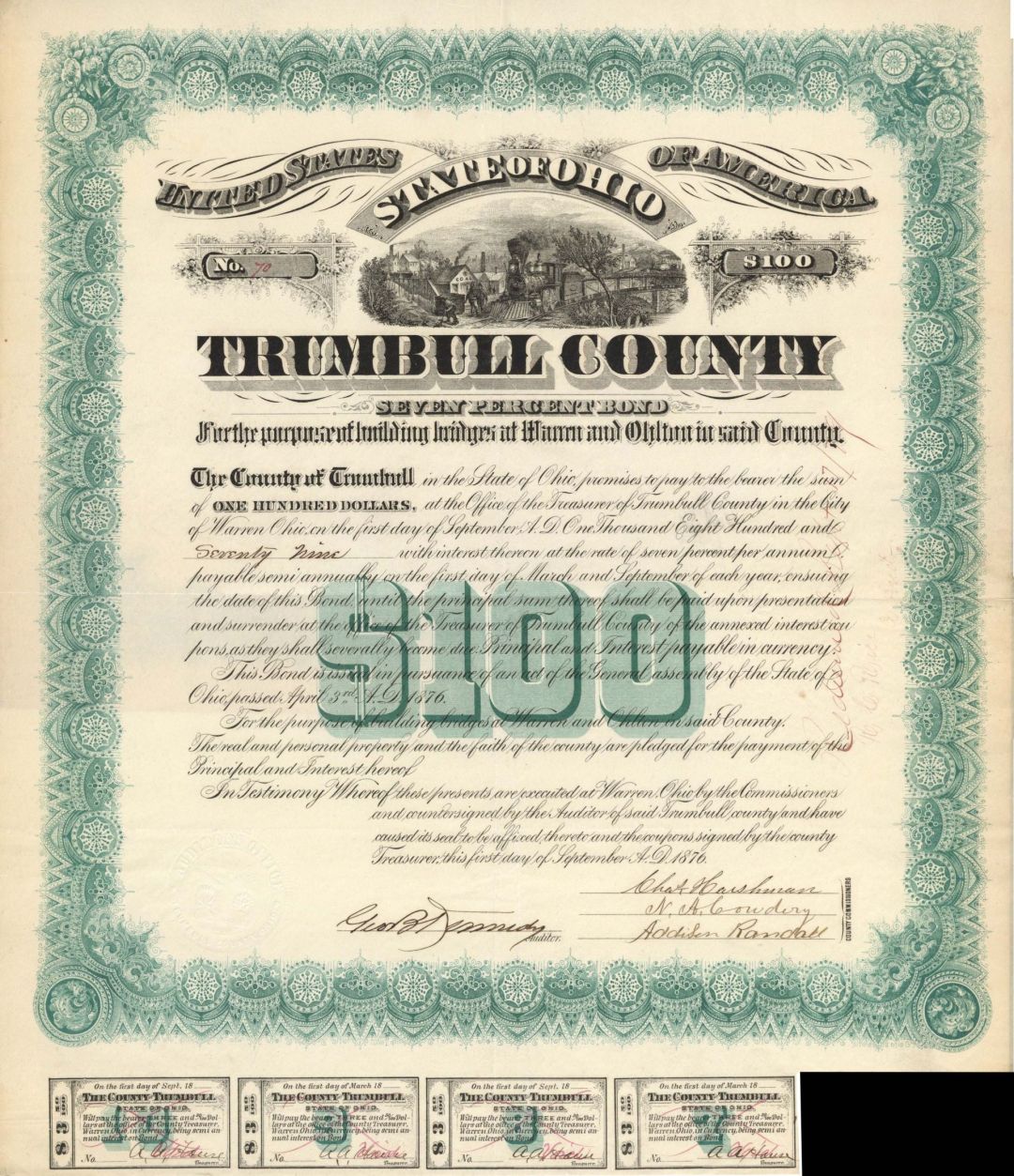 State of Ohio Trumbull County - $100 Bond