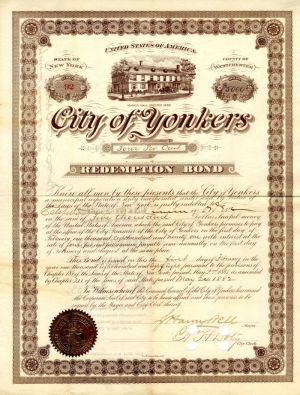 City of Yonkers - 1882 dated $5,000 New York Bond
