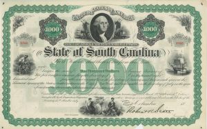 State of South Carolina $1,000 Bond with Facimile signature of Robert Kingston Scott