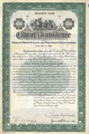 City of Providence - Certificate Serial No.1 - Bond