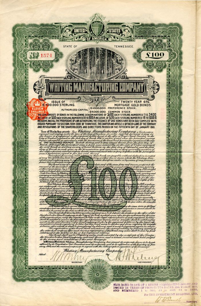 Whiting Manufacturing Co. - £100