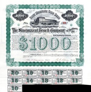 Sinepuxent Beach Co. dated 1892 - $1,000 Bond