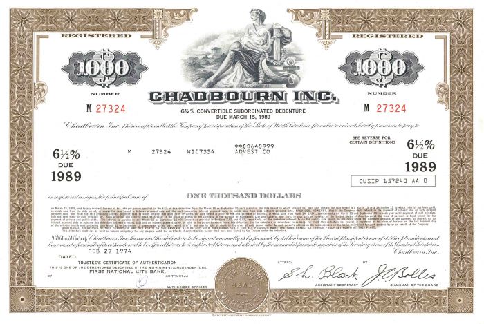 Chadbourn Inc. of North Carolina - $1,000 Bond