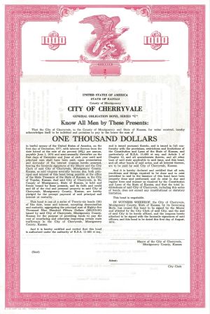 City of Cherryvale - 1975 dated Unissued Bond - Cherryvale, Kansas