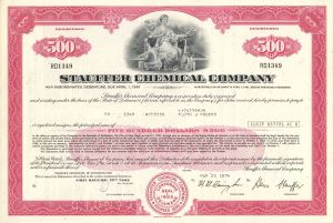 Stauffer Chemical Co. - 1974 dated $500 Bond - Incorporated by John Stauffer Sr.