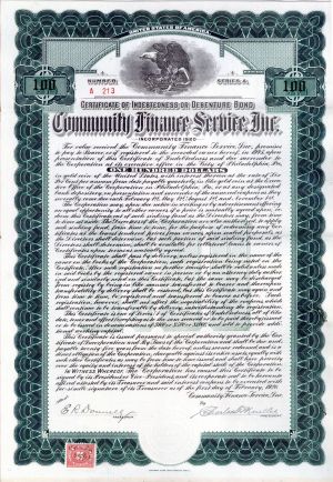 Community Finance Service, Inc. dated 1920 or 1921 - $100 Bond