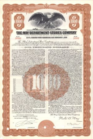 May Department Stores Co. dated 1953 - $1,000 Bond