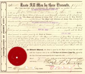 Sinking Fund Commission of Jersey City dated 1892 - $173.86 Bond