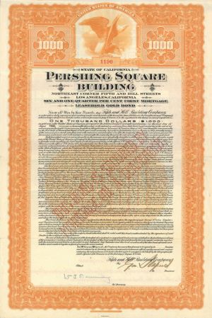 Pershing Square Building - 1926 dated $1,000 Gold Bond