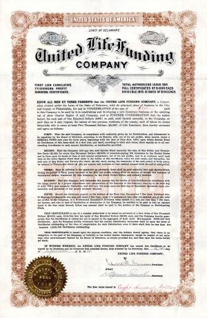 United Life Funding Co. dated 1910 - $1,000 Bond