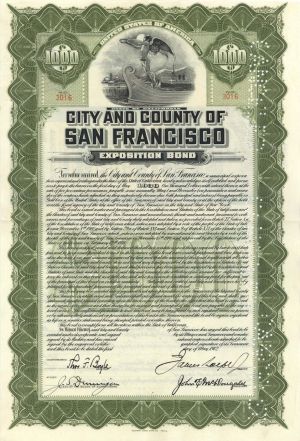 City and County of San Francisco - 1912 dated $1,000 Bond