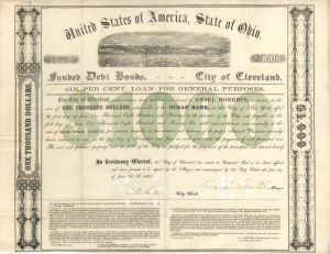 United States of America, State of Ohio Ocean Bank -  1864 dated $1,000 Bond