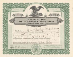 Lake Hamilton Citrus Growers Assoc.  - 1923-1933 dated Various Denominations Bond