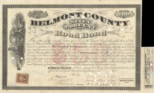 Belmont County Road Bond  - 1868 or 1869 dated $50 or $500 Bond