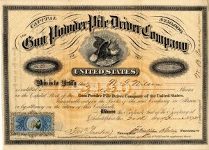 Gun Powder Pile Driver Co. of the United States - 1872 dated Ammunition Stock Certificate