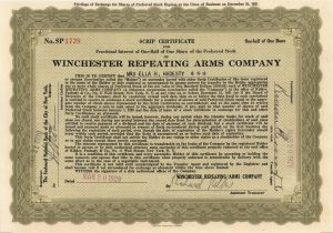 Winchester Repeating Arms Co.  -  1929 dated Gun Stock Certificate