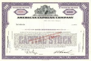 American Express Co. - 1960's-70's dated AMEX Stock Certificate - Famous Credit Card Company