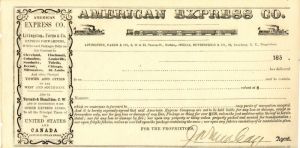 American Express Co. - Livingston, Fargo and Co. - Early Express Receipt Unissued
