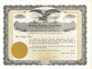 Century Savings Association - Stock Certificate