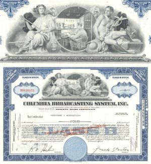 Columbia Broadcasting System, Inc. - CBS - 1950's-60's dated Television Stock Certificate