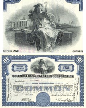 Columbia Gas and Electric Corporation - 1930's-60's Utility Stock Certificate