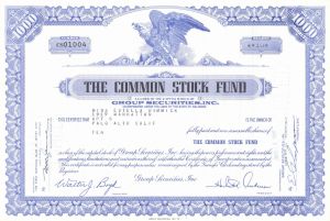 Common Stock Fund - 1960's dated Stock Certificate - A Class of the Capital Stock of Group Securities, Inc.