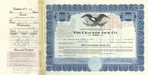 Cracker Jack Co. - 1940's dated Famous American Caramel Corn Co. Stock Certificate - Tape at Left Side of Stock