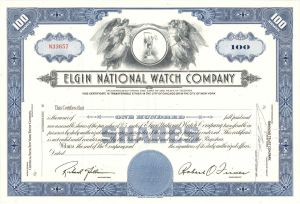 Elgin National Watch Co. - Unissued Timepiece Stock Certificate - Watch Maker from 1864 to 1968