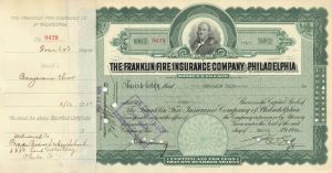 Franklin Fire Insurance Co of Philadelphia - Stock Certificate