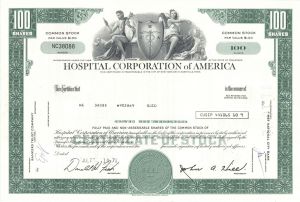 Hospital Corporation of America - 1970's dated Healthcare Stock Certificate