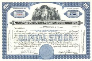 Maracaibo Oil Exploration Corp. - dated 1940's-60's Oil Stock Certificate - Maracaibo Basin in Venezuala