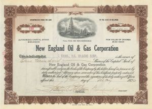 New England Oil and Gas Corp - Stock Certificate