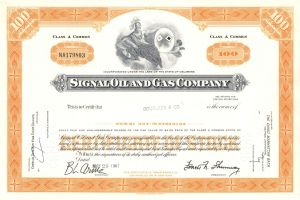 Signal Oil and Gas Co - 1960's dated Stock Certificate - AlliedSignal and Honeywell