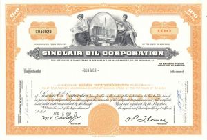 Sinclair Oil Corp. - 1960's dated California Oil Stock Certificate - Available in Orange and Green
