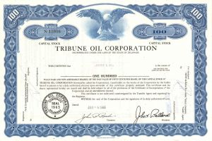 Tribune Oil Corp. - 1960's dated Oil Stock Certificate