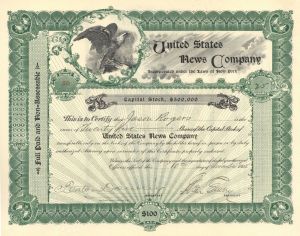 United States News Co - 1900-20's dated Stock Certificate