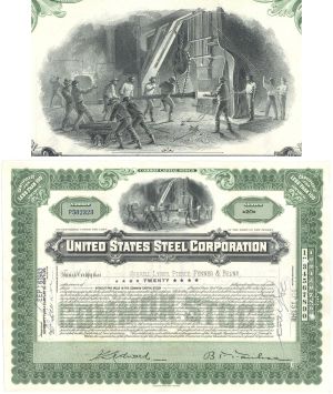 United States Steel Corp. - 1920's-50's dated Steel Stock Certificate - Bought Carnegie Steel for $492 Million