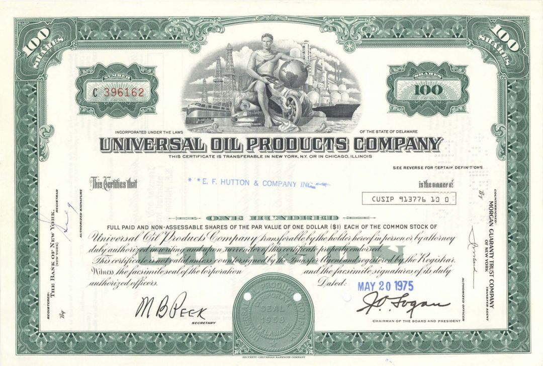 Universal Oil Products Co. - Stock Certificate - Honeywell UOP