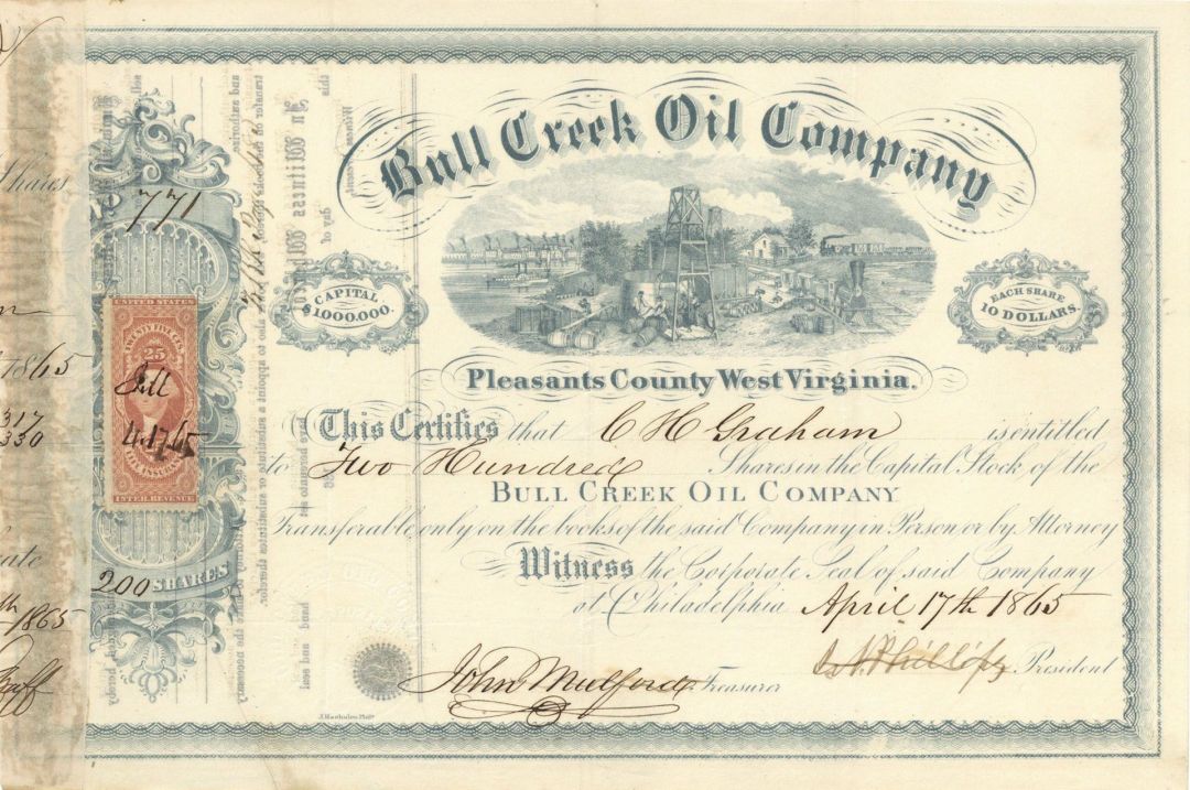 Bull Creek Oil Co. - 1864 or 1865 dated Stock Certificate