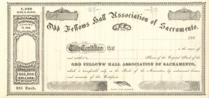 Odd Fellows Hall Association of Sacramento - Unissued Stock Certificate