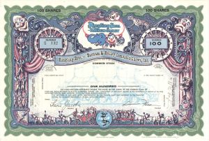 Ringling Bros. Barnum & Bailey Combined Shows, Inc. - Sun Damaged Fully Issued Multicolored Circus Stock Certificate