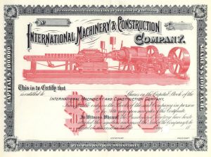International Machinery and Construction Co. - Fantastic Graphics - Unissued Virginia Stock Certicate