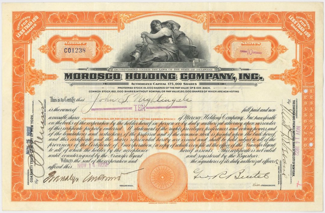 Morosco Holding Company, Inc. - Stock Certificate