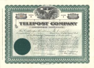 Telepost Co. - 1908-1911 dated Stock Certificate